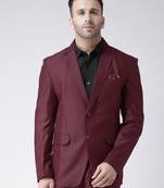 Maroon Plain Viscose Stitched Men Blazers