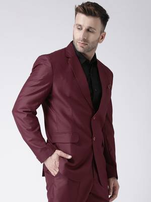 Maroon Plain Viscose Stitched Men Blazers 2