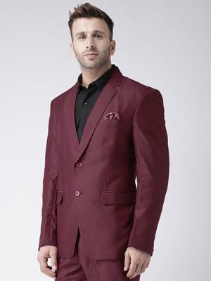 Maroon Plain Viscose Stitched Men Blazers 3