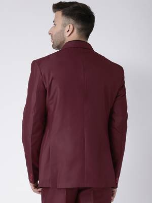 Maroon Plain Viscose Stitched Men Blazers 4