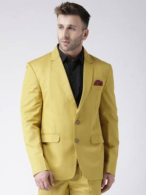 Yellow Plain Viscose Stitched Men Blazers 1