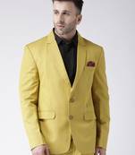 Yellow Plain Viscose Stitched Men Blazers