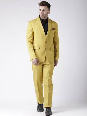 Yellow Plain Viscose Stitched Men Blazers 4