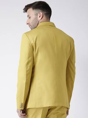 Yellow Plain Viscose Stitched Men Blazers 5