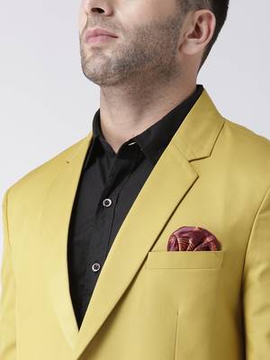 Yellow Plain Viscose Stitched Men Blazers 6
