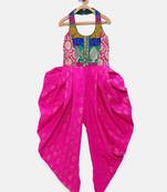 Purple printed brocade kids-frocks