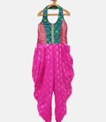 Pink printed brocade kids-frocks