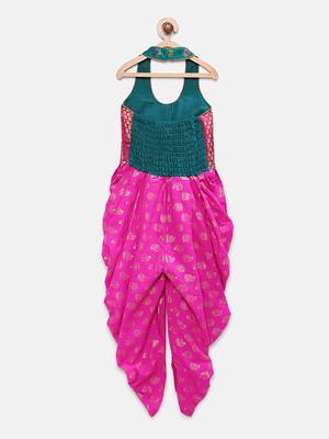 Pink printed brocade kids-frocks 2