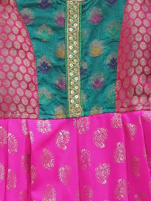 Pink printed brocade kids-frocks 3
