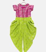 Purple printed brocade kids-frocks