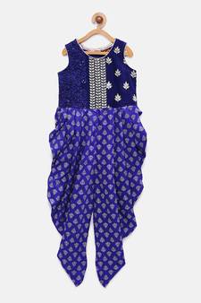 Blue printed polyester kids-frocks
