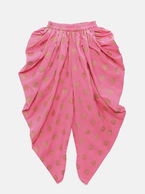 Green printed jacquard top with dhoti for girls 3