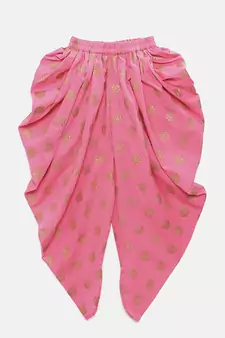 Green printed jacquard top with dhoti for girls