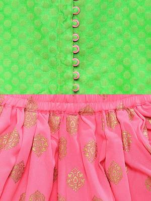 Green printed jacquard top with dhoti for girls 4