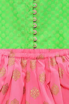 Green printed jacquard top with dhoti for girls