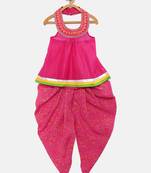 Pink printed chanderi kids-tops