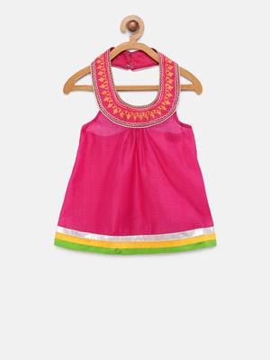 Pink printed chanderi kids-tops 2