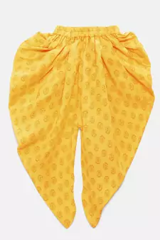 Red printed cotton top with dhoti for girls