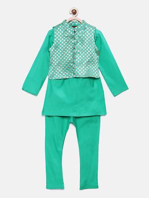Blue woven brocade boys-kurta-pyjama 1