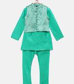 Blue woven brocade boys-kurta-pyjama