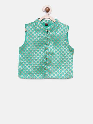 Blue woven brocade boys-kurta-pyjama 4