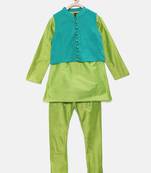 Green woven brocade boys-kurta-pyjama