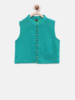 Green woven brocade boys-kurta-pyjama 4
