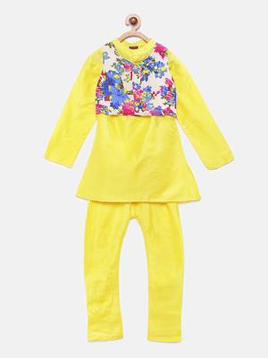 Yellow woven polyester boys-kurta-pyjama 1