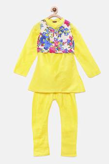Yellow woven polyester boys-kurta-pyjama