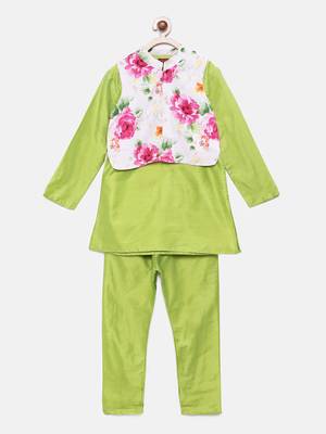 Green woven polyester boys-kurta-pyjama 1