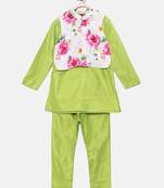 Green woven polyester boys-kurta-pyjama