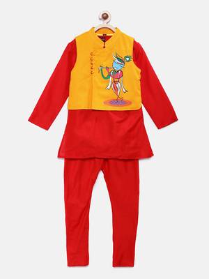 Red woven polyester boys-kurta-pyjama 1