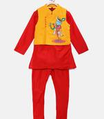 Red woven polyester boys-kurta-pyjama