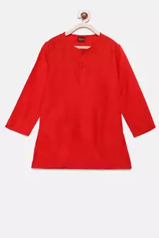 Red woven polyester boys-kurta-pyjama