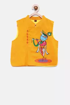 Red woven polyester boys-kurta-pyjama