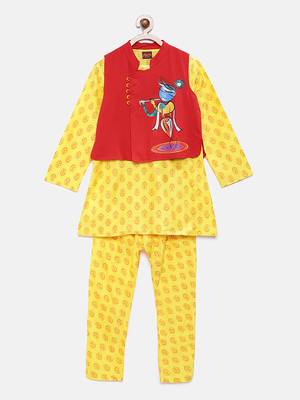 Yellow woven polyester boys-kurta-pyjama 1