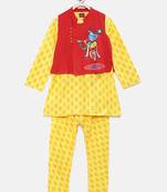 Yellow woven polyester boys-kurta-pyjama