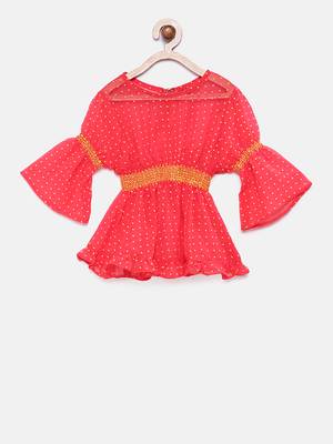 Pink woven georgette kids-tops 1