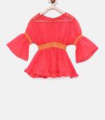 Pink woven georgette kids-tops