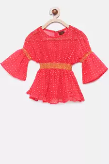 Pink woven georgette kids-tops