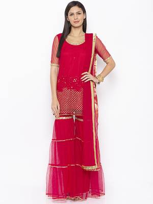 Maroon Embroidered Faux Net Salwar 1