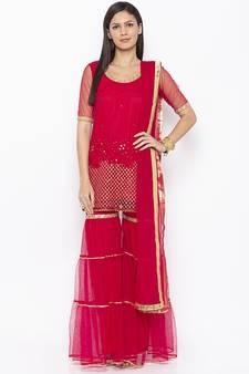 Maroon Embroidered Faux Net Salwar