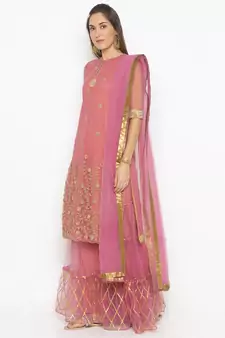 Light Pink Embroidered Faux Net Salwar