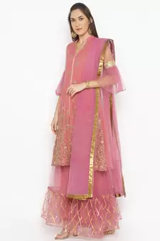 Light Pink Embroidered Faux Net Salwar