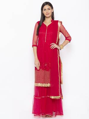 Maroon Embroidered Faux Net Salwar 1