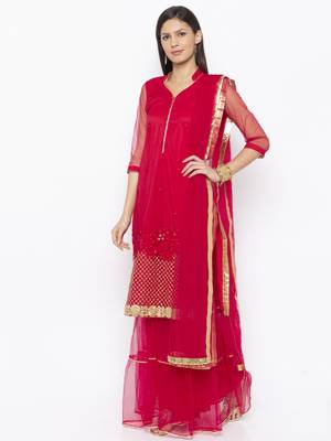 Maroon Embroidered Faux Net Salwar 2