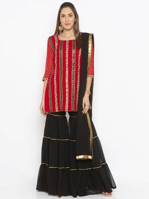 Red Embroidered Georgette Salwar 1