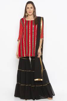 Red Embroidered Georgette Salwar