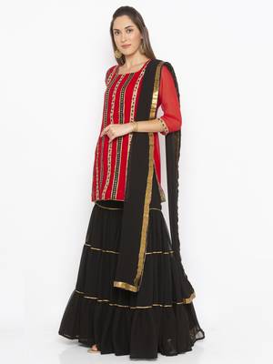 Red Embroidered Georgette Salwar 2