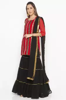 Red Embroidered Georgette Salwar